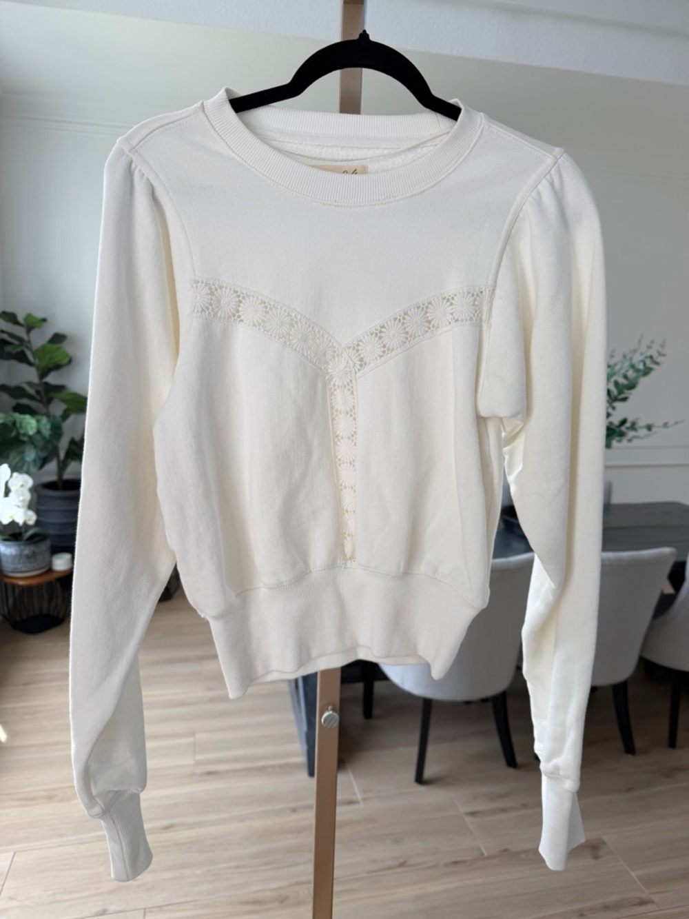 Free People Sweet Nashville Sweatshirt Ivory XS NWT Lace Inlay Crewneck $128